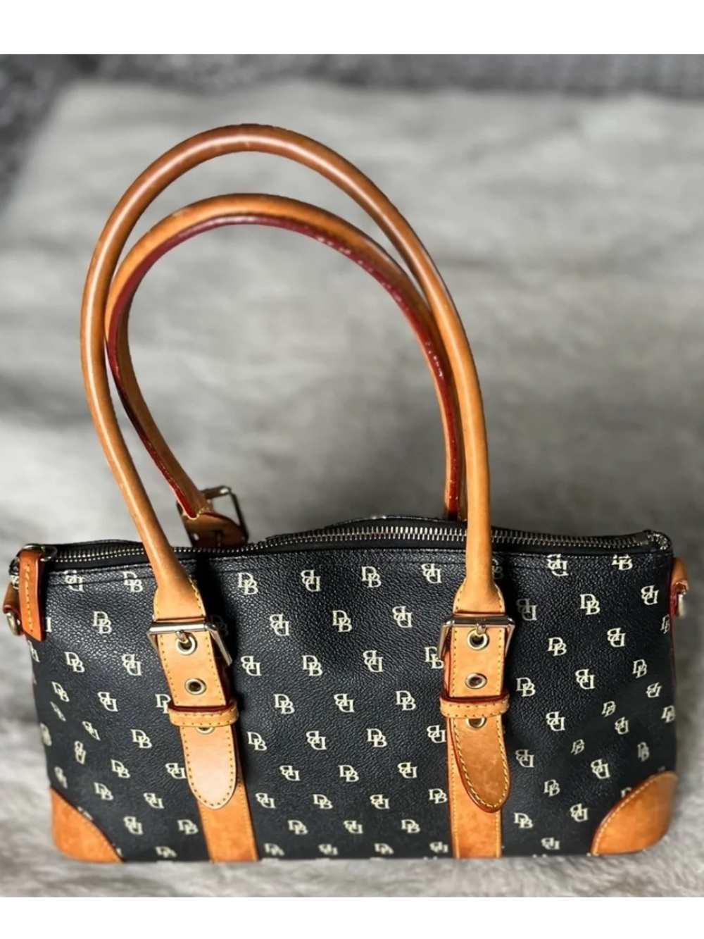 Vintage Y2K Dooney & Bourke Black coated canvas Monogram Boston satchel